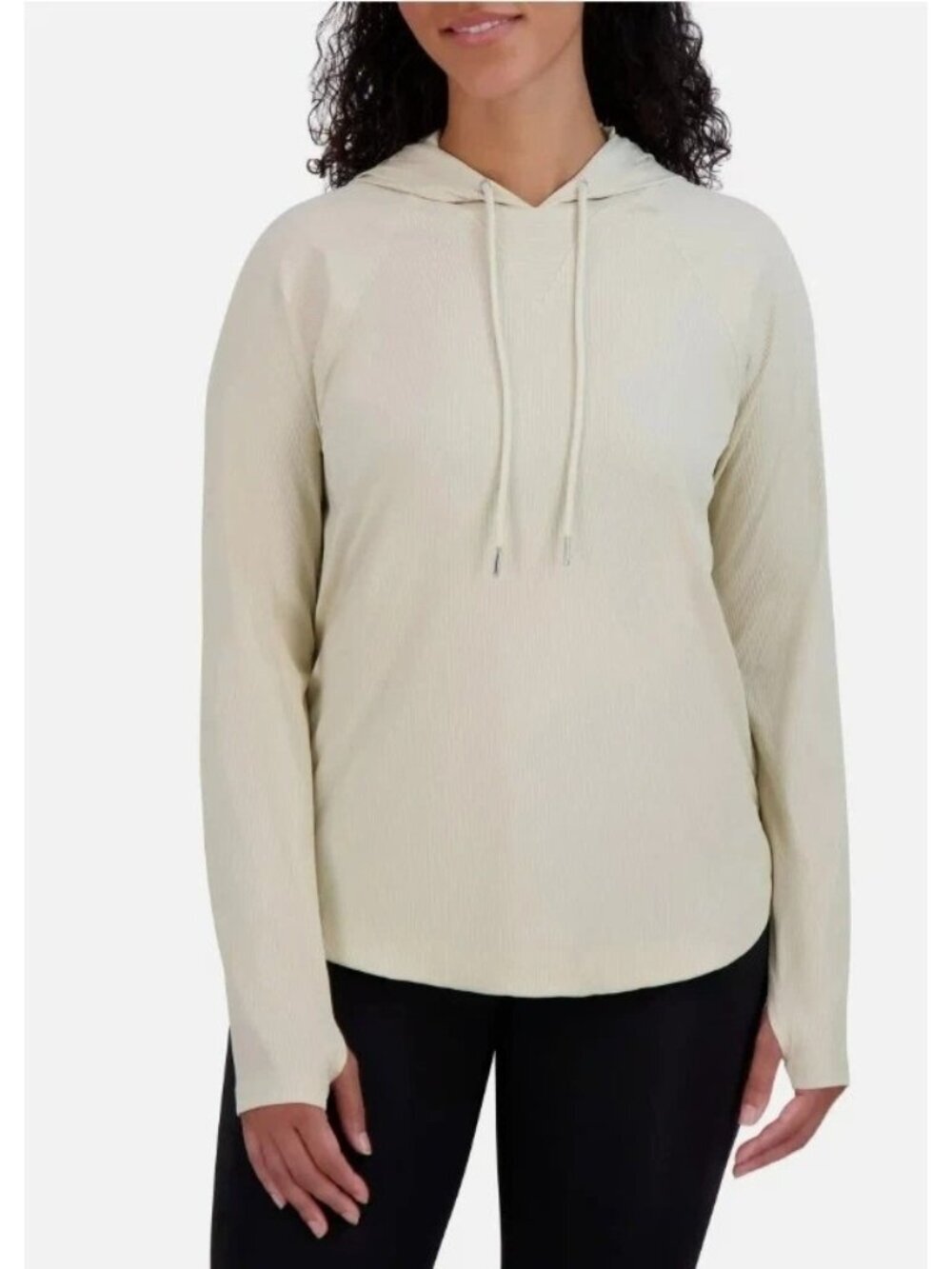 Sage Collective Women's L Beige Long Sleeve Lightweight Hoodie Ribbed